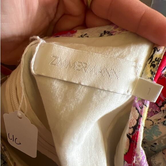 Zimmermann Clover Belted Linen Floral Fit & Flare Puff Sleeve Dress Size 1 US 4 - Picture 6 of 7